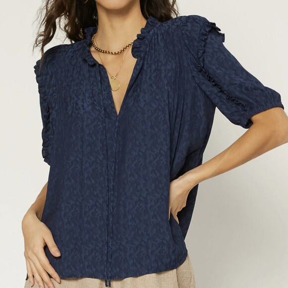 Anthropologie Current Air Women’s Jacquard Pintuck Split Neck Blouse Top - Picture 14 of 15